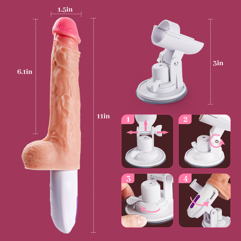 11 Inch 8 Thrusting Rotating Vibrating  Remote Control Dildo Machine  - Heating