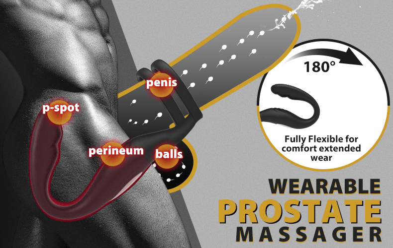 REYER Wearable Prostate Massager 10 Quiet Vibrations Dual Cock Ring